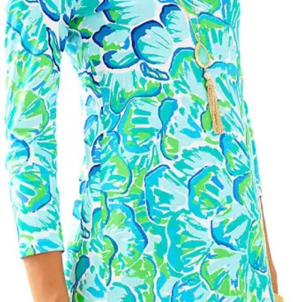 Lilly Pulitzer ladies long sleeve Kenzie Dress- Blue Green- Size Medium